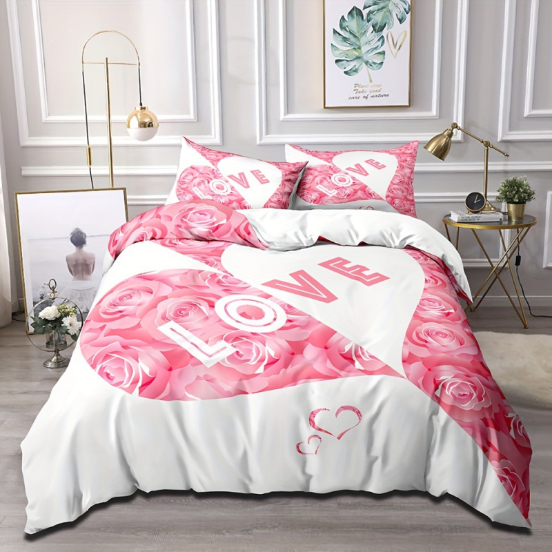 Lihtne väike armastustekk-kate voodipesu kolmeosaline voodipesu lina tekikott sõbrapäevaks paarile kingituseks tekikott