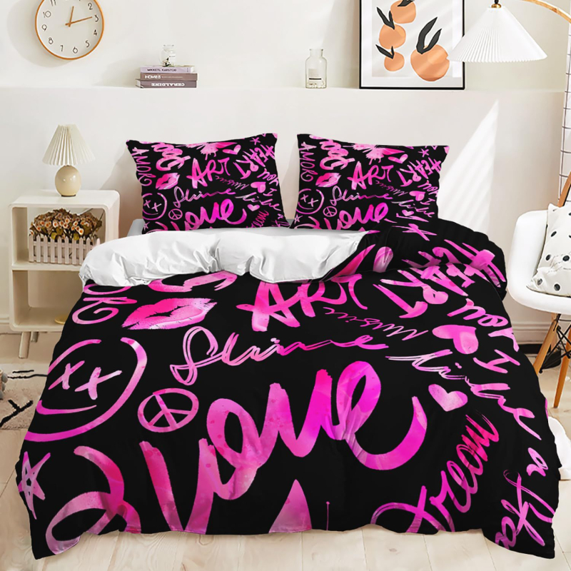 Lihtne väike armastustekk-kate voodipesu kolmeosaline voodipesu lina tekikott sõbrapäevaks paarile kingituseks tekikott