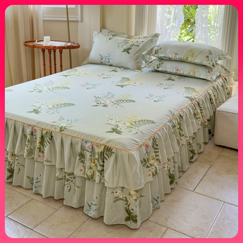 ✅ Нови 2024 г. Кувертюра за легло с пола, едно парче от чист памук, чаршафи с подгъв и чаршафи с пола за всички сезони