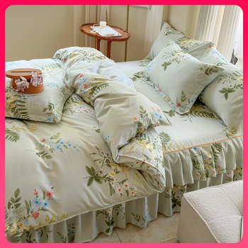 ✅ Нови 2024 г. Кувертюра за легло с пола, едно парче от чист памук, чаршафи с подгъв и чаршафи с пола за всички сезони