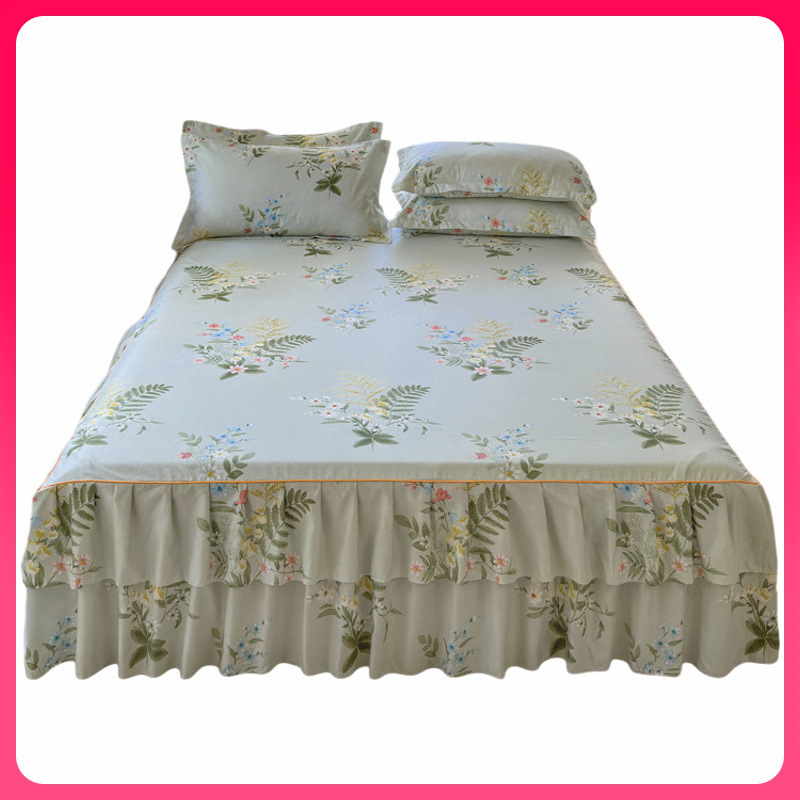 ✅ Нови 2024 г. Кувертюра за легло с пола, едно парче от чист памук, чаршафи с подгъв и чаршафи с пола за всички сезони