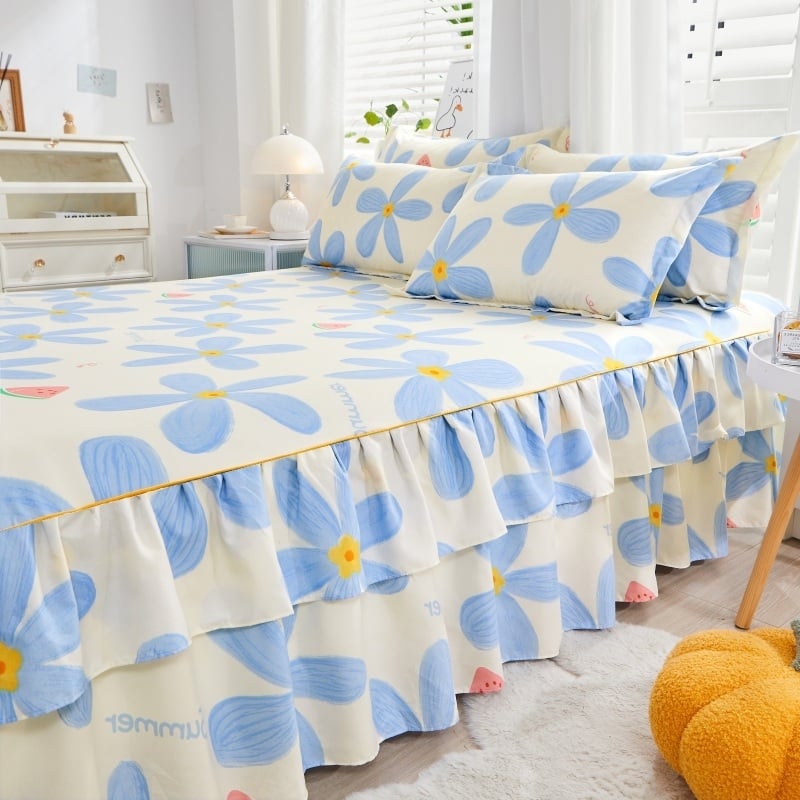 ✅ Нови 2024 г. Кувертюра за легло с пола, едно парче от чист памук, чаршафи с подгъв и чаршафи с пола за всички сезони