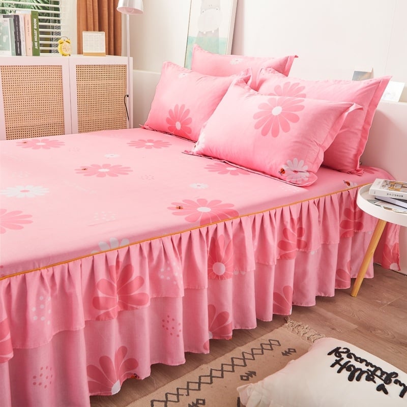 ✅ Нови 2024 г. Кувертюра за легло с пола, едно парче от чист памук, чаршафи с подгъв и чаршафи с пола за всички сезони