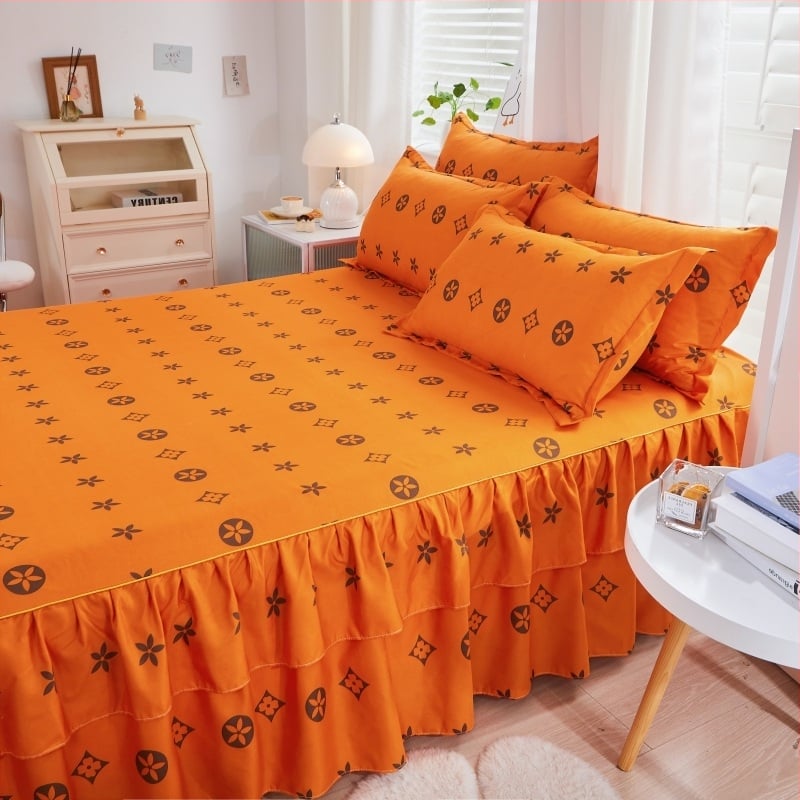 ✅ Нови 2024 г. Кувертюра за легло с пола, едно парче от чист памук, чаршафи с подгъв и чаршафи с пола за всички сезони