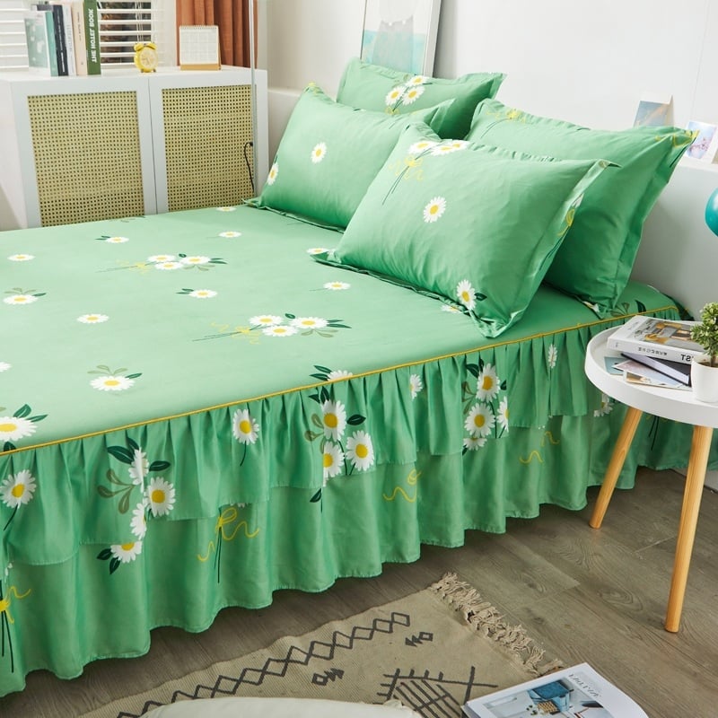 ✅ Нови 2024 г. Кувертюра за легло с пола, едно парче от чист памук, чаршафи с подгъв и чаршафи с пола за всички сезони