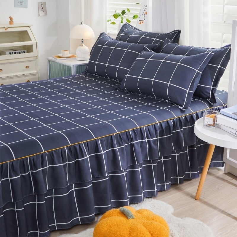 ✅ Нови 2024 г. Кувертюра за легло с пола, едно парче от чист памук, чаршафи с подгъв и чаршафи с пола за всички сезони