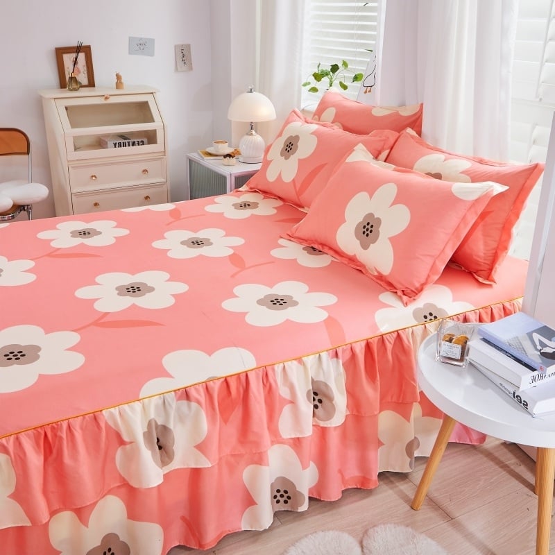 ✅ Нови 2024 г. Кувертюра за легло с пола, едно парче от чист памук, чаршафи с подгъв и чаршафи с пола за всички сезони