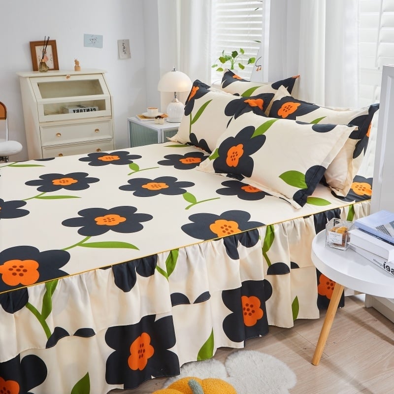 ✅ Нови 2024 г. Кувертюра за легло с пола, едно парче от чист памук, чаршафи с подгъв и чаршафи с пола за всички сезони