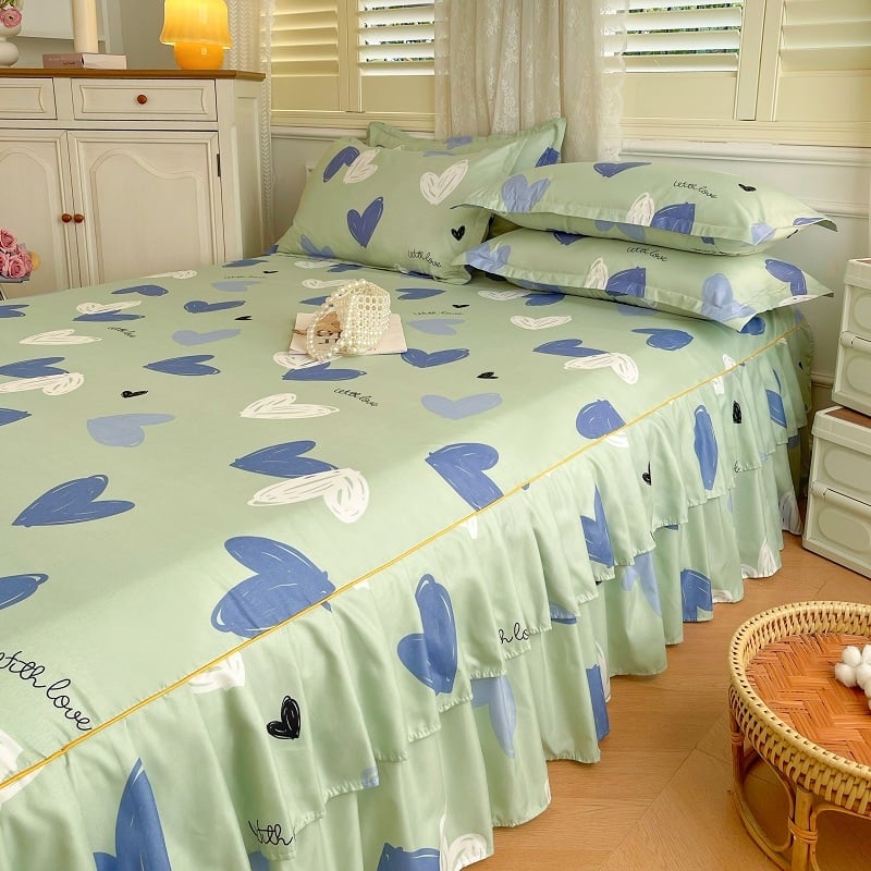 ✅ Нови 2024 г. Кувертюра за легло с пола, едно парче от чист памук, чаршафи с подгъв и чаршафи с пола за всички сезони