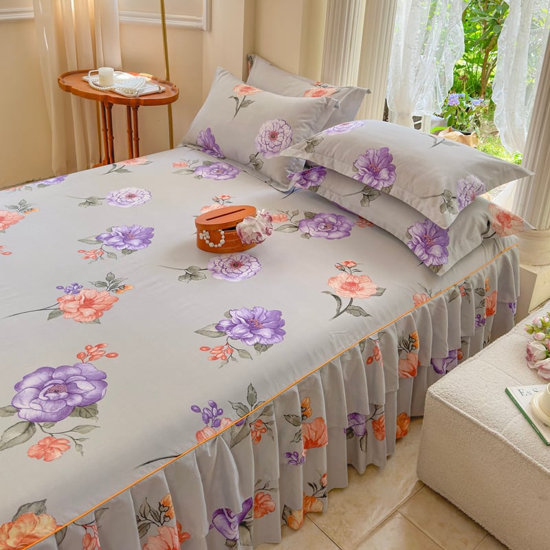 ✅ Нови 2024 г. Кувертюра за легло с пола, едно парче от чист памук, чаршафи с подгъв и чаршафи с пола за всички сезони