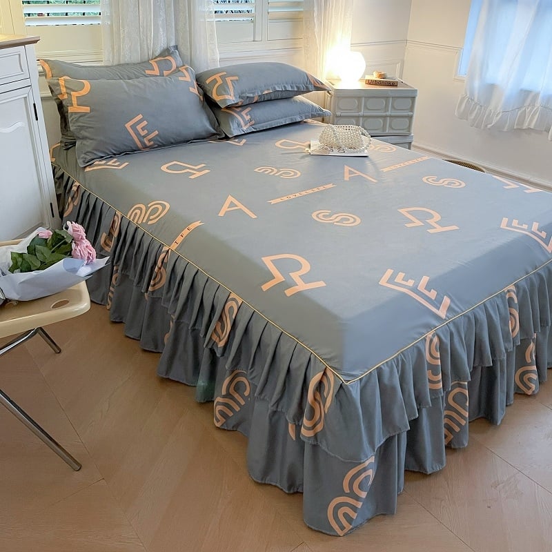 ✅ Нови 2024 г. Кувертюра за легло с пола, едно парче от чист памук, чаршафи с подгъв и чаршафи с пола за всички сезони
