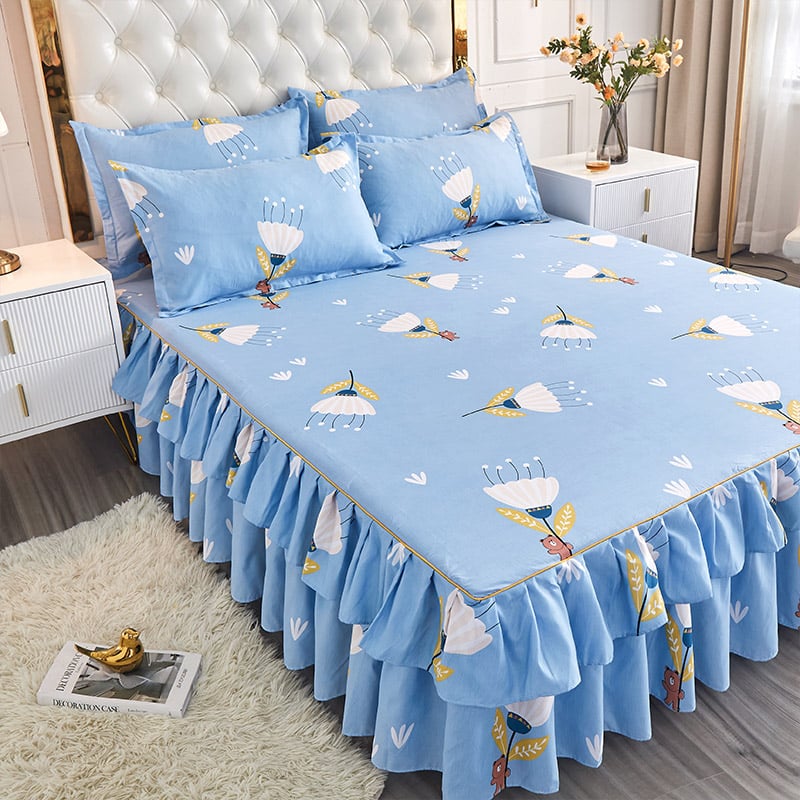 ✅ Нови 2024 г. Кувертюра за легло с пола, едно парче от чист памук, чаршафи с подгъв и чаршафи с пола за всички сезони