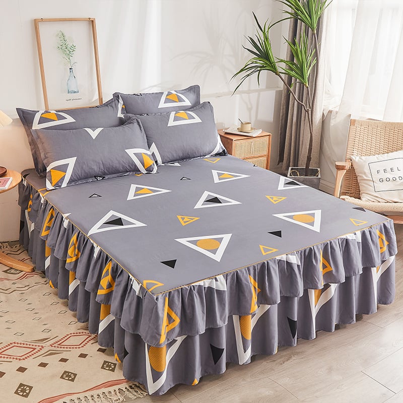 ✅ Нови 2024 г. Кувертюра за легло с пола, едно парче от чист памук, чаршафи с подгъв и чаршафи с пола за всички сезони