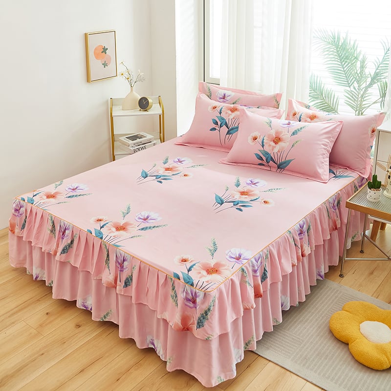 ✅ Нови 2024 г. Кувертюра за легло с пола, едно парче от чист памук, чаршафи с подгъв и чаршафи с пола за всички сезони