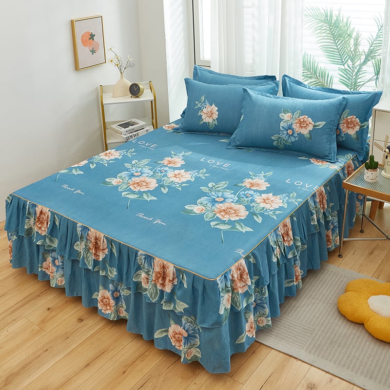 ✅ Нови 2024 г. Кувертюра за легло с пола, едно парче от чист памук, чаршафи с подгъв и чаршафи с пола за всички сезони