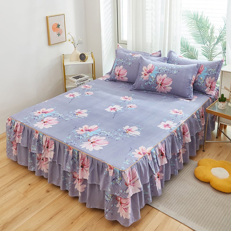 ✅ Нови 2024 г. Кувертюра за легло с пола, едно парче от чист памук, чаршафи с подгъв и чаршафи с пола за всички сезони