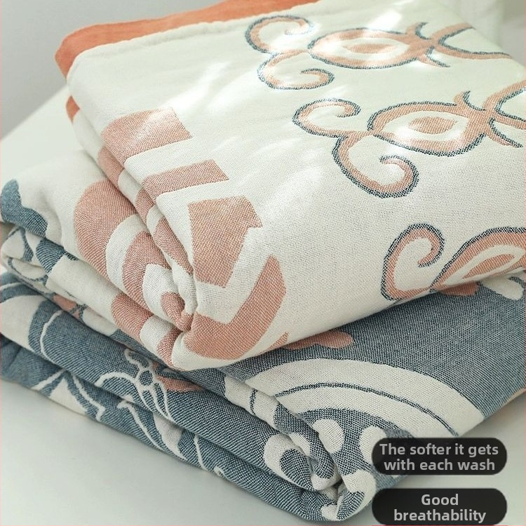 Трансгранично чисто памучно изпрано петслойно удебелено юрганче за кърпи, изцяло памучно, завивка за кърпи Four Seasons, одеяло за дрямка, одеяло за климатик, лятно хладно одеяло