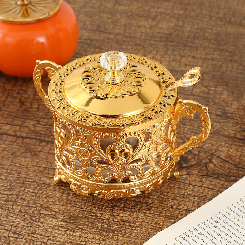 Kūrybinė interneto įžymybių tuščiavidurio dizaino cukraus puodelio prieskonių dėžutė, lengva, prabangi virtuvės druska, MSG prieskonių indas, metalinis baltojo cukraus indas su dangteliu