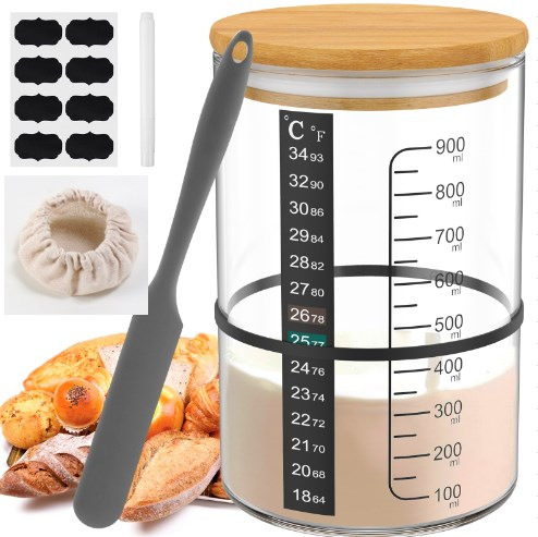 Didelio borosilikato 32oz raugintos duonos permatoma mielių Petri lėkštelė, kryžminė fermentuotos tešlos duonos kepimo reikmenų sandarus stiklainis