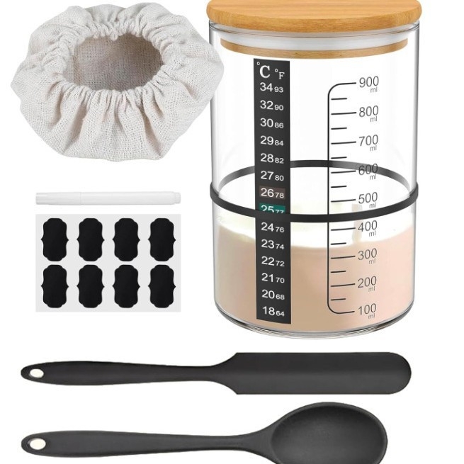 Didelio borosilikato 32oz raugintos duonos permatoma mielių Petri lėkštelė, kryžminė fermentuotos tešlos duonos kepimo reikmenų sandarus stiklainis