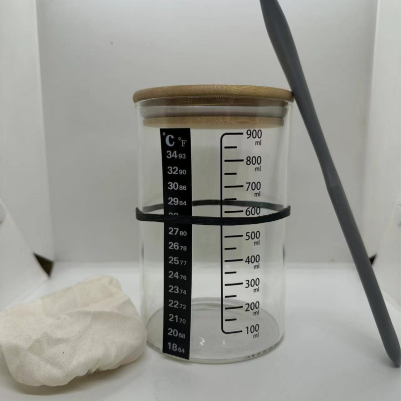 Didelio borosilikato 32oz raugintos duonos permatoma mielių Petri lėkštelė, kryžminė fermentuotos tešlos duonos kepimo reikmenų sandarus stiklainis