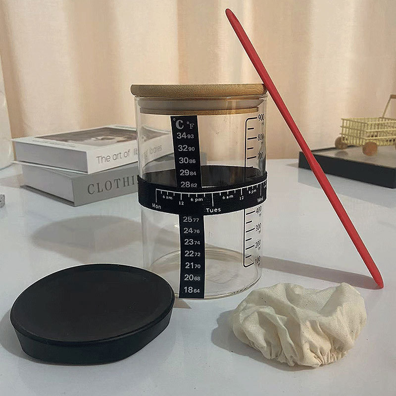 Didelio borosilikato 32oz raugintos duonos permatoma mielių Petri lėkštelė, kryžminė fermentuotos tešlos duonos kepimo reikmenų sandarus stiklainis