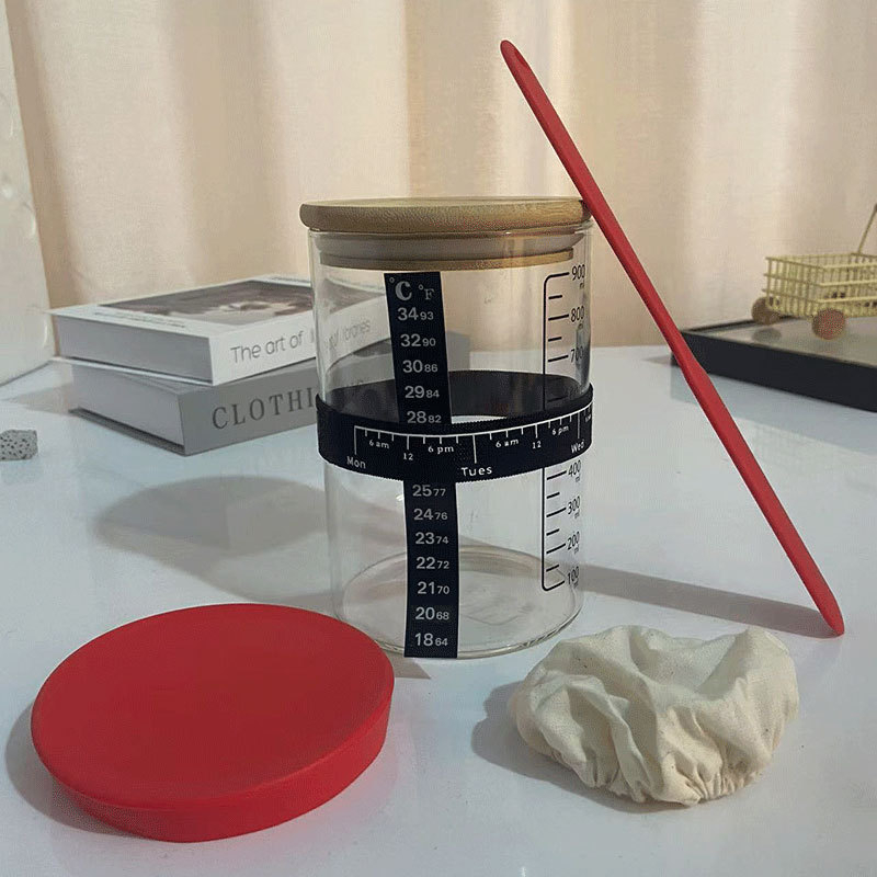 Didelio borosilikato 32oz raugintos duonos permatoma mielių Petri lėkštelė, kryžminė fermentuotos tešlos duonos kepimo reikmenų sandarus stiklainis