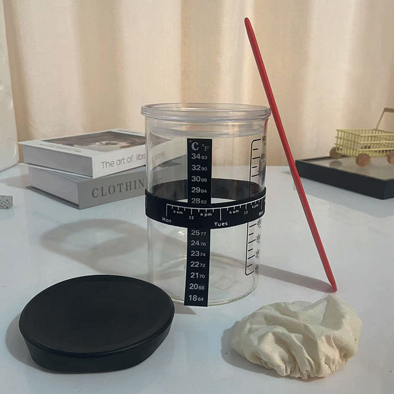 Didelio borosilikato 32oz raugintos duonos permatoma mielių Petri lėkštelė, kryžminė fermentuotos tešlos duonos kepimo reikmenų sandarus stiklainis