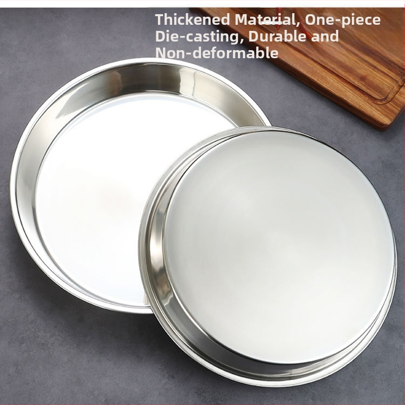 Хранителна плоча от неръждаема стомана 316 с диск за домакинство с плоско дъно, плитка чиния за пара, кръгла тава, желязна чиния, удебелена чиния