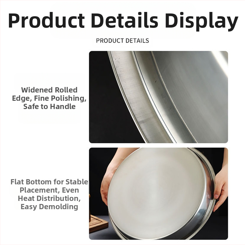 Хранителна плоча от неръждаема стомана 316 с диск за домакинство с плоско дъно, плитка чиния за пара, кръгла тава, желязна чиния, удебелена чиния