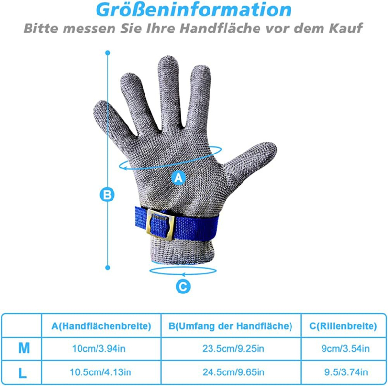 Nerūdijančio plieno vielos pirštinės, virtuvės apsauginės pirštinės, sodo skerdimo HPP apsauginės pirštinės nuo pjovimo, A9 klasės apsauga