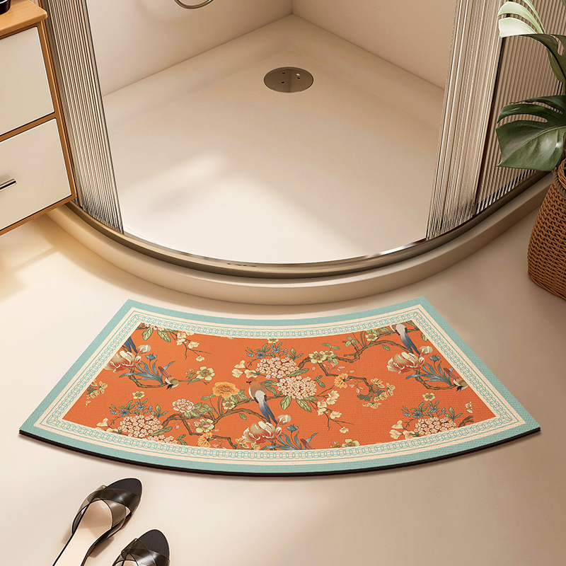 Išlenktas vonios kambario kilimėlis, neslystantis, stipriai sugeriantis kilimas, dušo kambarys, vėduoklės formos, pusapvalis, diatomų purvas, greitai džiūstantis pėdų kilimėlis