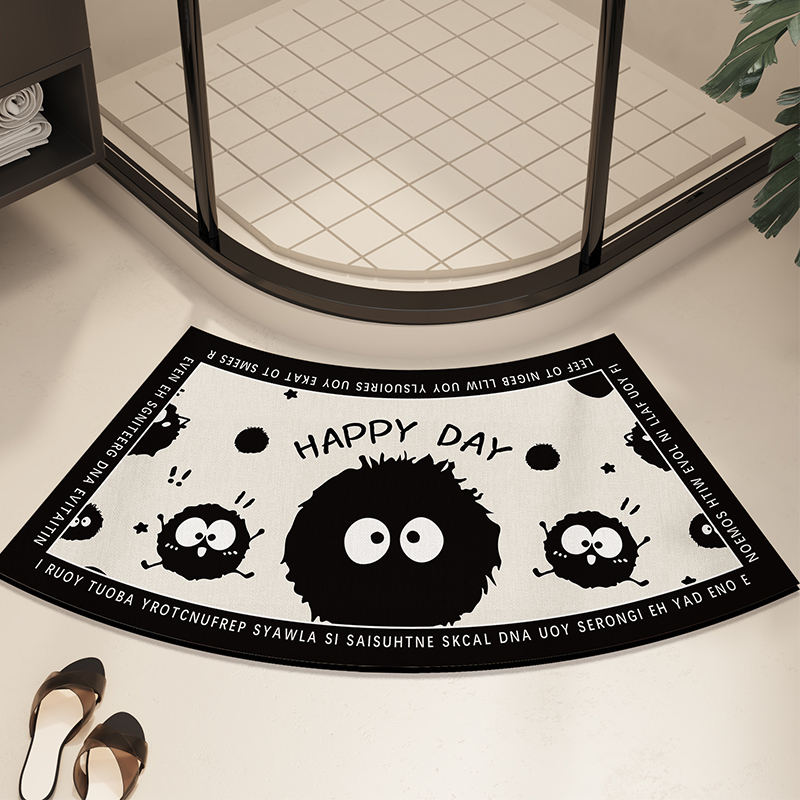 Išlenktas vonios kambario kilimėlis, neslystantis, stipriai sugeriantis kilimas, dušo kambarys, vėduoklės formos, pusapvalis, diatomų purvas, greitai džiūstantis pėdų kilimėlis