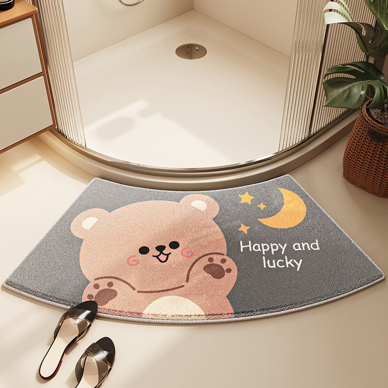 Išlenktas vonios kambario kilimėlis, neslystantis, stipriai sugeriantis kilimas, dušo kambarys, vėduoklės formos, pusapvalis, diatomų purvas, greitai džiūstantis pėdų kilimėlis