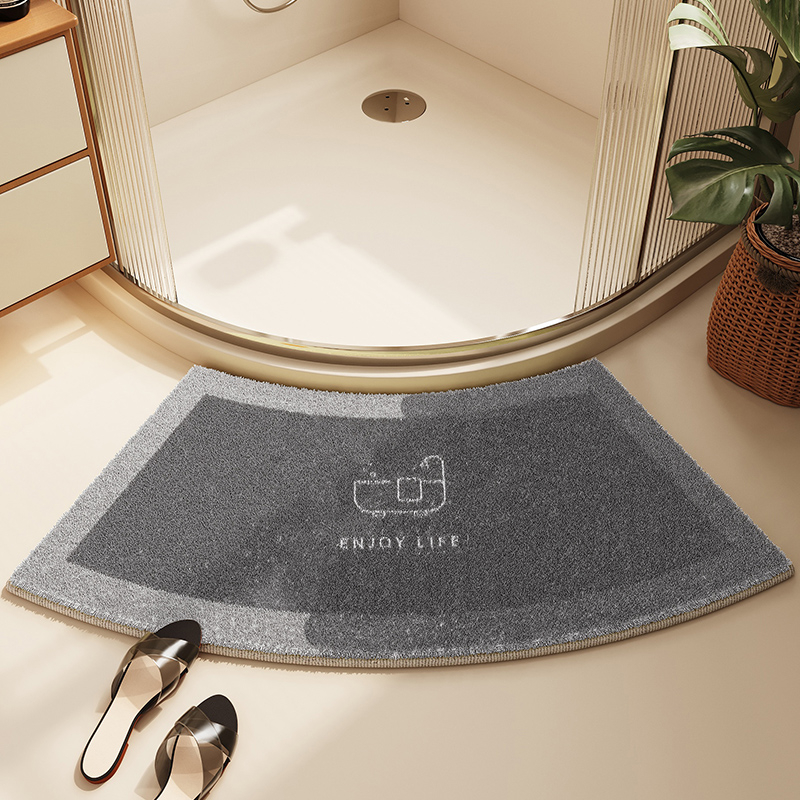Išlenktas vonios kambario kilimėlis, neslystantis, stipriai sugeriantis kilimas, dušo kambarys, vėduoklės formos, pusapvalis, diatomų purvas, greitai džiūstantis pėdų kilimėlis