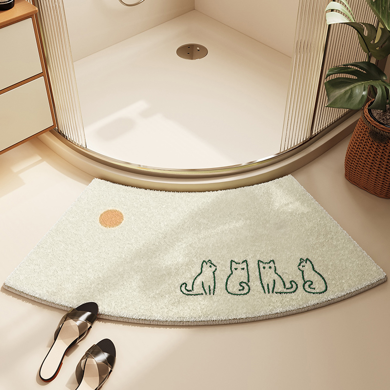 Išlenktas vonios kambario kilimėlis, neslystantis, stipriai sugeriantis kilimas, dušo kambarys, vėduoklės formos, pusapvalis, diatomų purvas, greitai džiūstantis pėdų kilimėlis