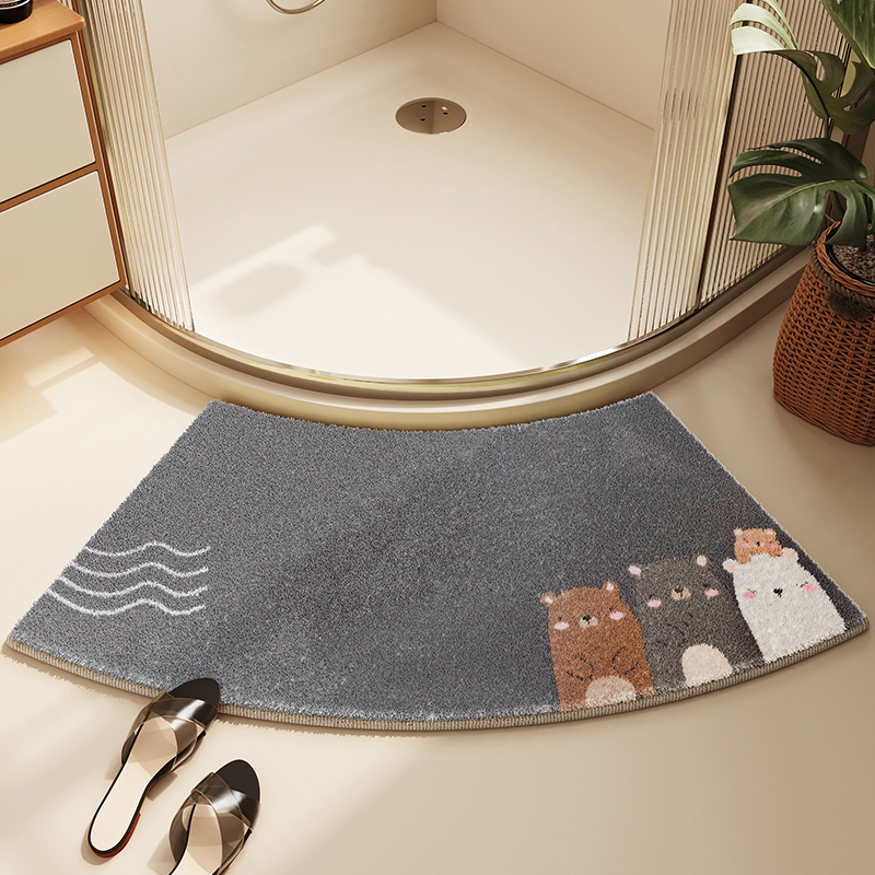 Išlenktas vonios kambario kilimėlis, neslystantis, stipriai sugeriantis kilimas, dušo kambarys, vėduoklės formos, pusapvalis, diatomų purvas, greitai džiūstantis pėdų kilimėlis