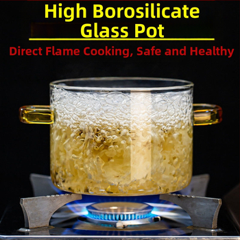 Ανθεκτικό στη θερμότητα μπολ από βοριοπυριτικό γυαλί υψηλής αντοχής σε κατσαρόλα με καπάκι, μπολ στιγμιαίων νουντλς με καπάκι, μπολ με διπλό αυτί, θερμαντική κατσαρόλα αερίου Zhenqi