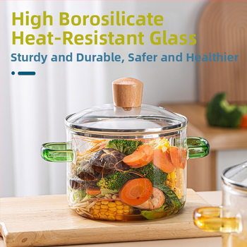 Ανθεκτικό στη θερμότητα μπολ από βοριοπυριτικό γυαλί υψηλής αντοχής σε κατσαρόλα με καπάκι, μπολ στιγμιαίων νουντλς με καπάκι, μπολ με διπλό αυτί, θερμαντική κατσαρόλα αερίου Zhenqi