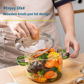 Ανθεκτικό στη θερμότητα μπολ από βοριοπυριτικό γυαλί υψηλής αντοχής σε κατσαρόλα με καπάκι, μπολ στιγμιαίων νουντλς με καπάκι, μπολ με διπλό αυτί, θερμαντική κατσαρόλα αερίου Zhenqi