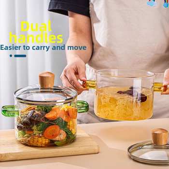 Ανθεκτικό στη θερμότητα μπολ από βοριοπυριτικό γυαλί υψηλής αντοχής σε κατσαρόλα με καπάκι, μπολ στιγμιαίων νουντλς με καπάκι, μπολ με διπλό αυτί, θερμαντική κατσαρόλα αερίου Zhenqi