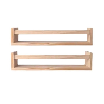 Didmeninė prekyba buitinėmis virtuvės laikymo lentynomis, medinėmis, prieskoniams skirtomis lentynomis, pakabinamomis ant sienos, be perforavimo, paprastomis medinėmis lentynomis.