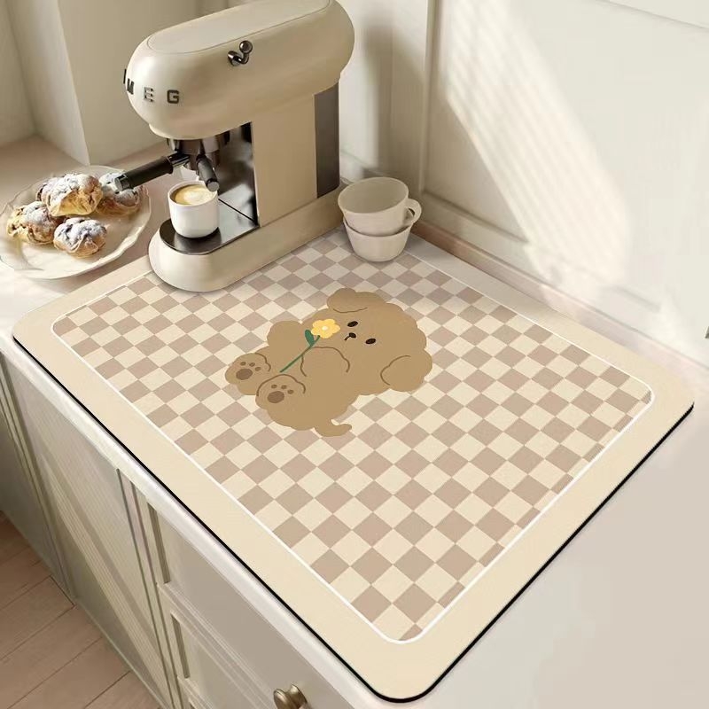 Atsitiktinis grynos spalvos diatomų purvo drenažo kilimėlis, indų džiovinimo kilimėlis, valgomojo stalo reikmenys, izoliuotas, aukštai temperatūrai atsparus kilimėlis, arbatos puodelio sugeriamasis kilimėlis