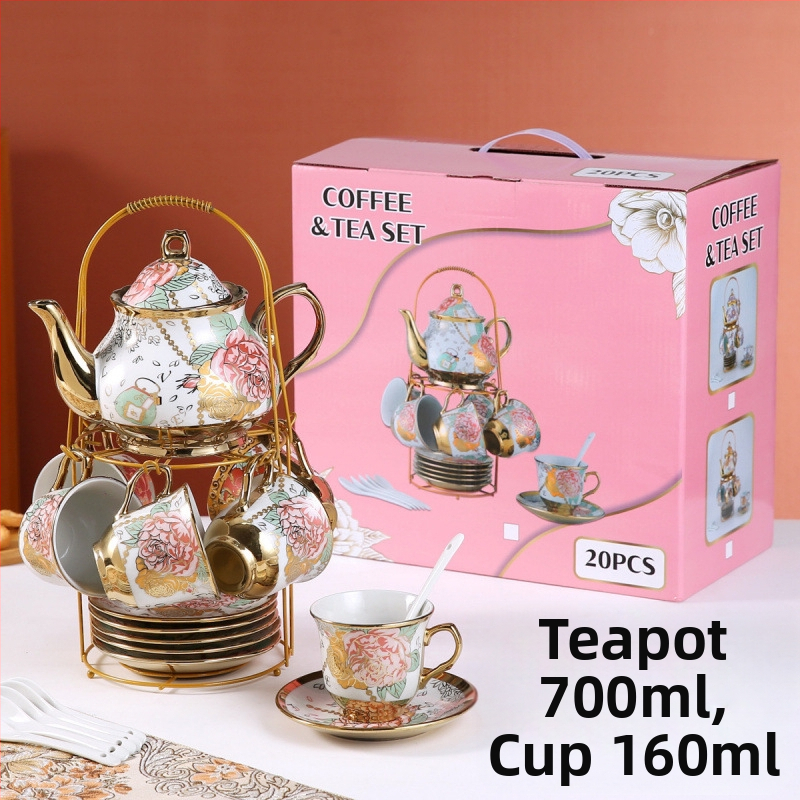 Комплект за чай от 20 части в европейски стил, керамична чаша за кафе, ароматизиран чай, комплект за следобеден чай в английски стил, винтидж сватбен подарък, чаша за вода