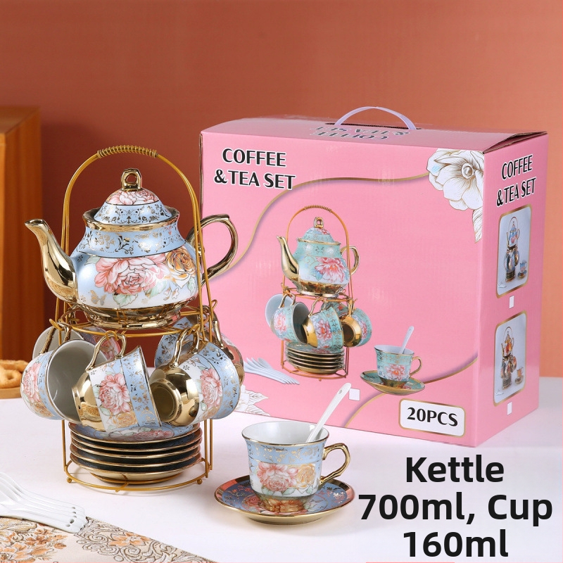 Комплект за чай от 20 части в европейски стил, керамична чаша за кафе, ароматизиран чай, комплект за следобеден чай в английски стил, винтидж сватбен подарък, чаша за вода