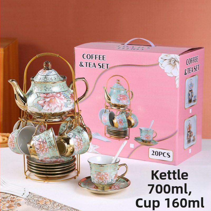 Комплект за чай от 20 части в европейски стил, керамична чаша за кафе, ароматизиран чай, комплект за следобеден чай в английски стил, винтидж сватбен подарък, чаша за вода