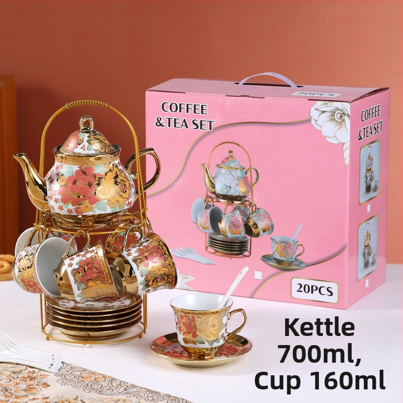 Комплект за чай от 20 части в европейски стил, керамична чаша за кафе, ароматизиран чай, комплект за следобеден чай в английски стил, винтидж сватбен подарък, чаша за вода