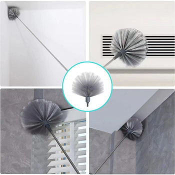 Ištraukiama stogo lubų šluota, voratinklio namų apyvokos reikmuo su kampiniu šepečiu, valonti lubų ventiliatoriaus dulkių surinktuvą, prailginta dulkių siurblio šepečiu