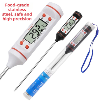 Maisto termometro zondas, skaitmeninis ekranas, elektroninis temperatūros rašiklis, pieno miltelių skystis, kepsninės kepimo virtuvės termometras