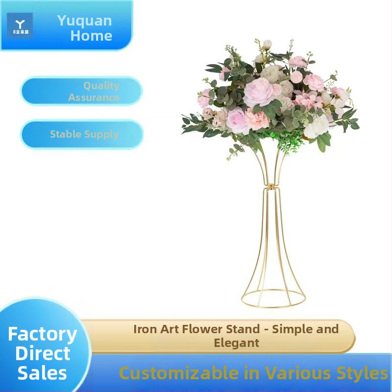 Ковано желязо Геометрични кухи орнаменти за цветя със златна талия, цветя за сватбена маса, цветя за сватбени реквизити, пътна стойка за цветя